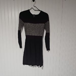 bebe Black and Gray Long Sleeve Sweater Dress